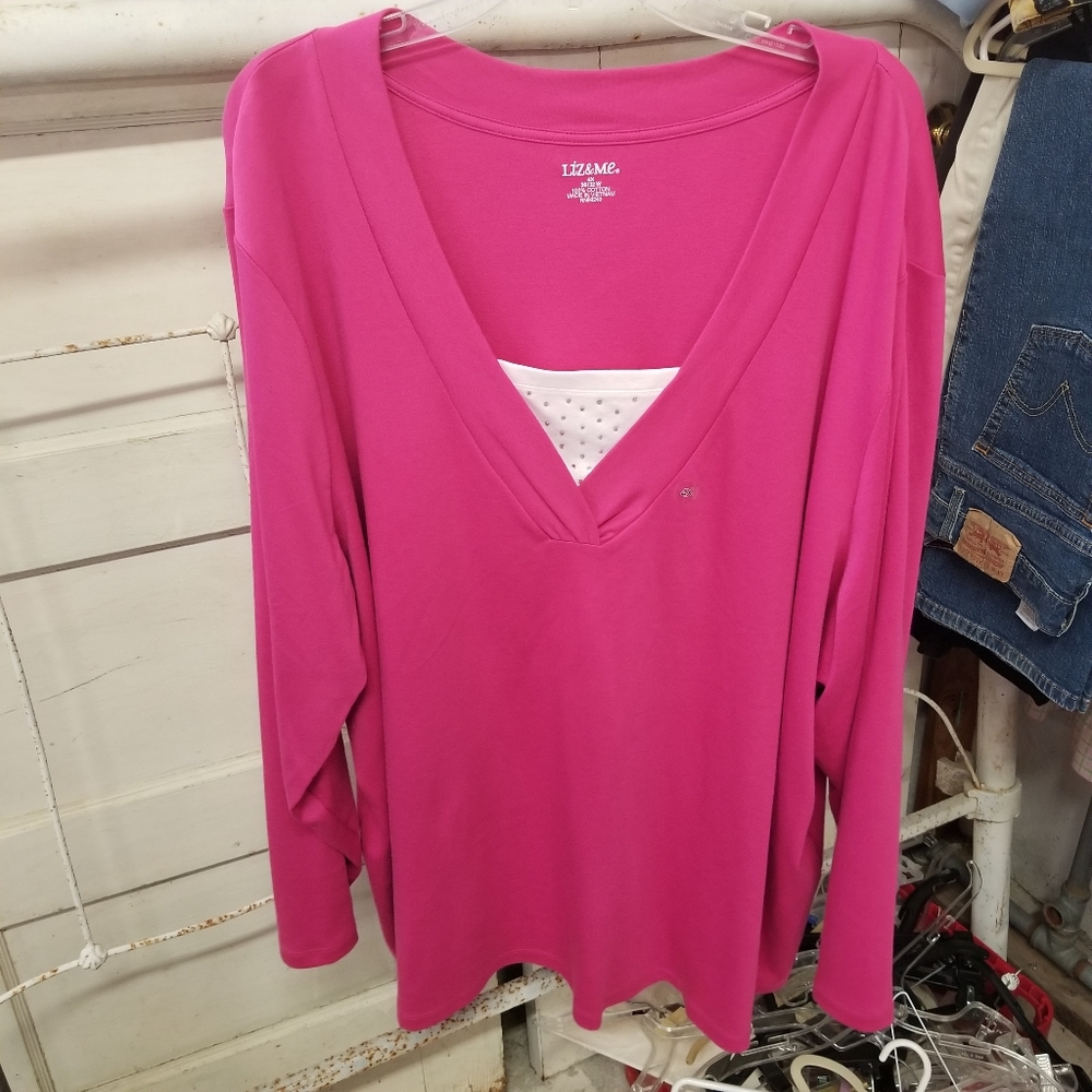 Liz & Me 4X Pink Long Sleeve Tee Shirt Top NWT